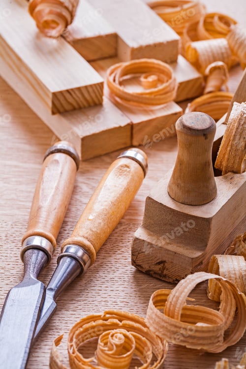 Preview: Composition Chisels Woodworkers Plane Shavings Construction Concept