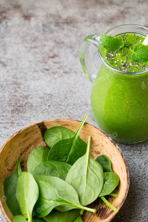 Preview: Spinach Smoothie, On The Grey Background.