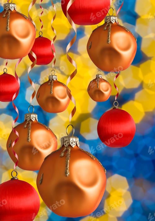 Preview: Golden Christmas Balls With Blur Shiny Background