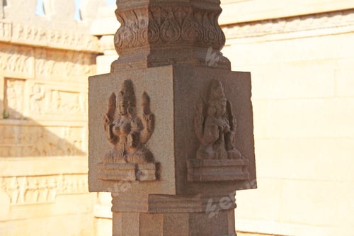 Preview: Stone Bas-Reliefs On The Column In Hazara Rama Temples Hampi. Carving Stone Ancient Background