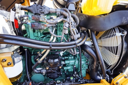 Preview: View On Motor Of New Excavator Digging