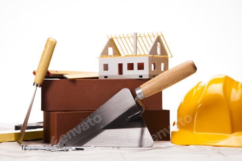 Preview: Building And Construction Equipment On Blueprints
