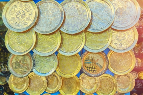Preview: Souvenir Metal Plates In Medina At The Arab Bazaar, Tunisia
