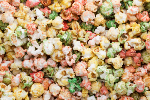 Preview: Colored Popcorn Texture Background. Sweet Popcorn.