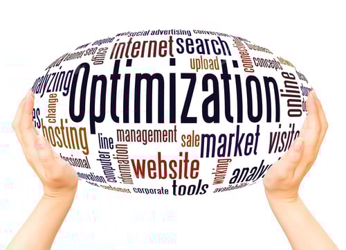 Preview: Optimization Word Cloud Hand Sphere Concept On White Background.