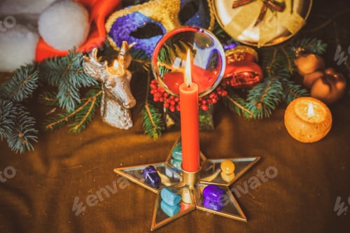 Preview: Concept Of Christmas Divination Predictions On Tarot Cards, Magical Ball And Other Magic