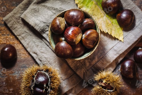 Preview: Fresh Raw Chestnuts Fruits In Autumn Season