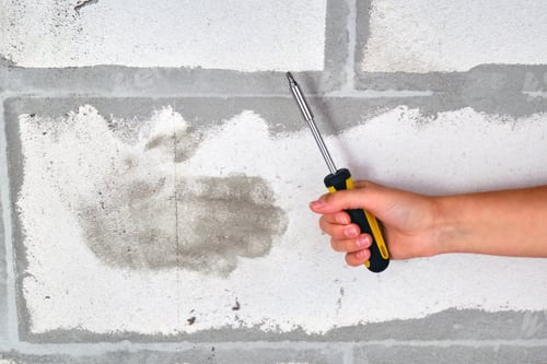 Preview: Palm Print On The Wall In The New Building. Palmprint Is The Link Of Generations Of Builders