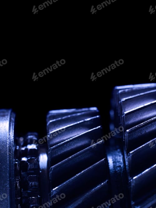 Preview: Metal Gear Reducer Isolated On Black Background. Studio High-Resolution Image.