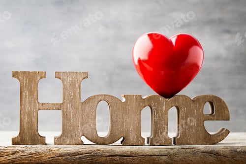 Preview: Home. Decor Home. Message Written In Heart Wooden Blocks.