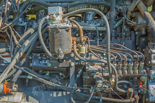 Preview: Old Messy Diesel Motor Close Up View