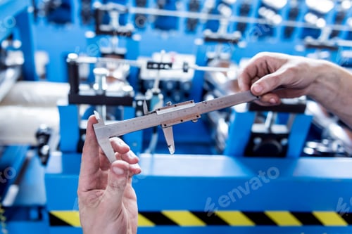 Preview: Male Hands Hold Vernier Caliper And Measure Steel Collar.