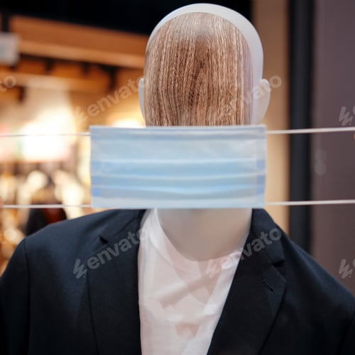 Preview: Mannequin Clothing With Medical Mask On Face. Coronavirus Care Concept