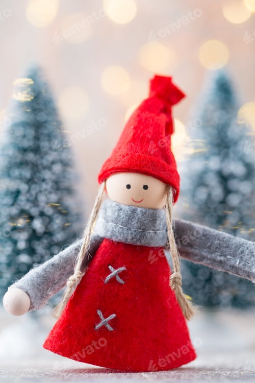 Preview: Christmas Greeting Card. Noel Gnome Background. Christmas Symbol.