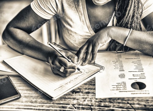 Preview: African Teenager Writing On Textbook At School Desk