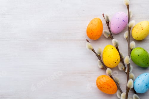 Preview: Easter And Spring Decoration, Catkins And Eggs.