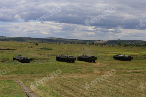 Preview: Armored Personnel Carrier Infantry Fighting Vehicle. Military Background With Copyspace. Lots Of