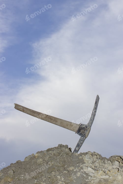 Preview: Symbol For: Success, Finally Done And Good Job. Pickaxe With Broken Handle Of Hard Work In The Heap