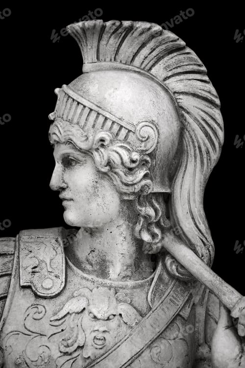 Preview: Sculptural Portrait Of An Ancient Hero Over Black Background