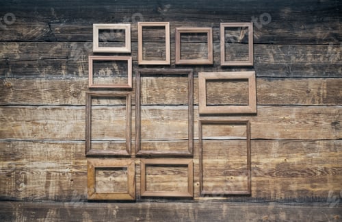 Preview: Vintage Poto Frames On Old Wooden Wall