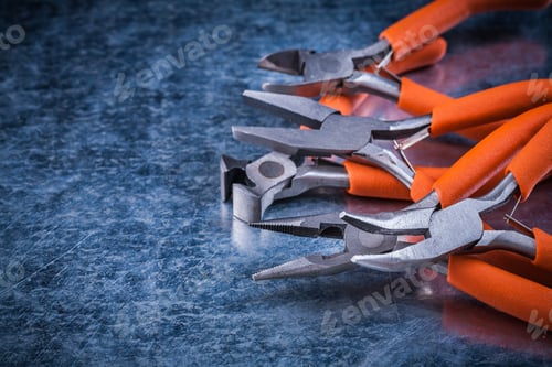 Preview: Metal Insulated Electric Pliers Nippers Horizontal View Electricity Concept.