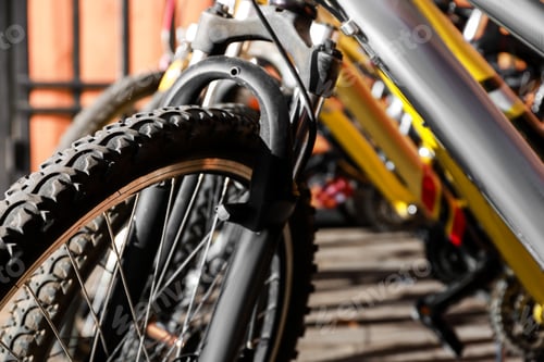 Preview: Many Modern Bicycles Parked Outdoors, Closeup