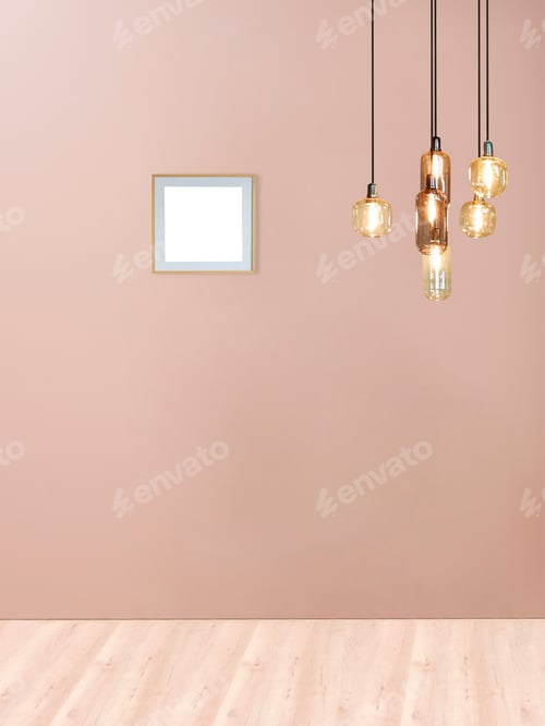 Preview: Empty Wall Mockup with Lighting and Picture Frame