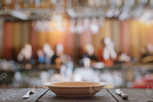 Preview: Empty Plate With Fork And Knife On Wooden Table In The Restaurant