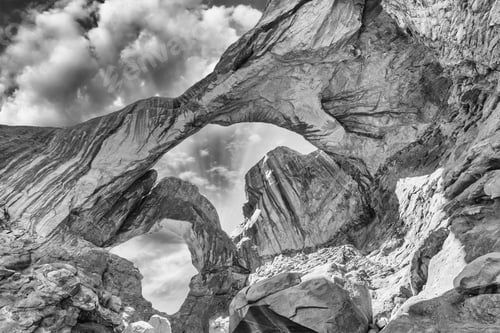 Preview: Double Arch Black And White View In Arches National Park, Utah, Usa.