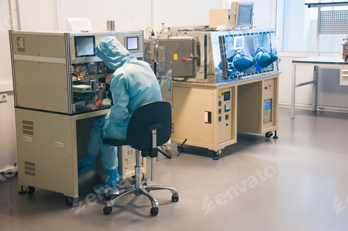 Preview: Worker in Protective Gear Working in Laboratory