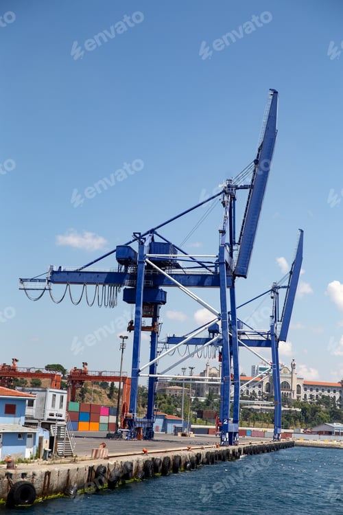Preview: Blue Port Cranes In A Sea Port