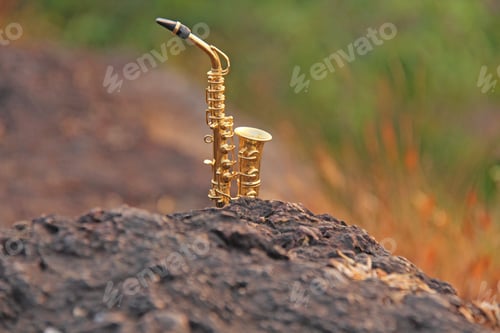 Preview: The Golden Alto Saxophone Stands On A Black Stone. Romantic Musical Background. Musical Cover And
