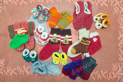 Preview: Hobby Of The Early Twentieth Century. Woolen Socks For Babies And Adults. Cute Crochet. Vintage
