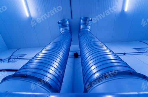 Preview: Empty Industrial Freezer Warehouse For Vegetable Storage. Background