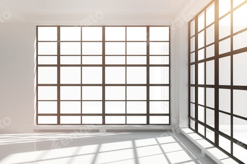 Preview: Empty White Loft Interior With Floor-To-Ceiling Windows