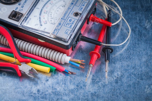 Preview: Set Of Electricity Tools Close Up View Construction Concept.