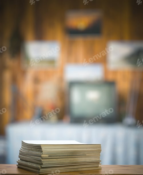 Preview: Stack Of Old Magazines On Wooden Table In The Living Room