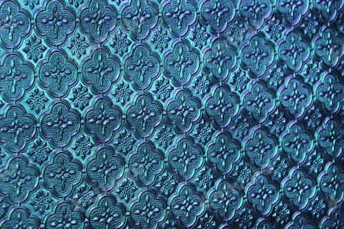 Preview: Blue, Denim And Tiffany Background Glass. Old Vintage Glass With An Abstract Floral And Geometric
