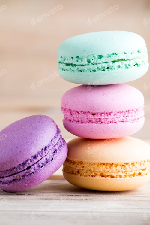 Preview: Macaroons And The Table. Dessert Background. Studio Shoot.