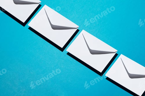 Preview: Envelopes Pattern Over Blue Background, Above View With Negative Space