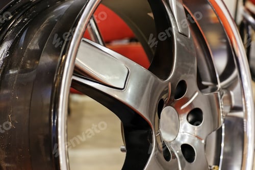 Preview: Closeup Modern Steel Car Wheel Without Tyre; Note Shallow Depth Of Field