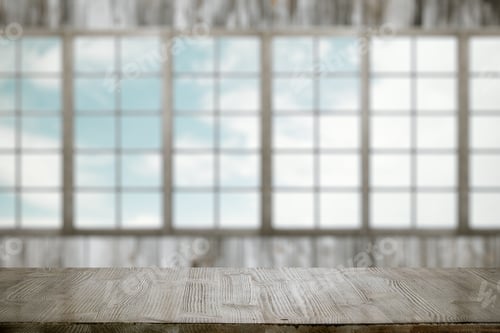 Preview: Vintage Wooden Table In Old Room With Big Windows