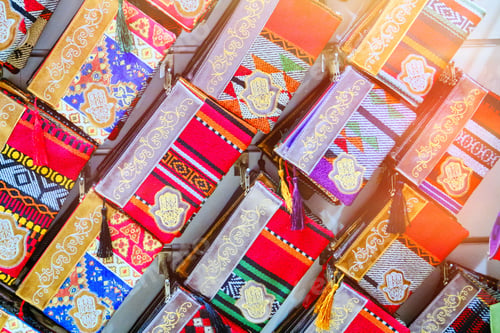 Preview: Bags Traditional Arabic Ornament Hand Of Fatima On The Market In Medina, Tunisia