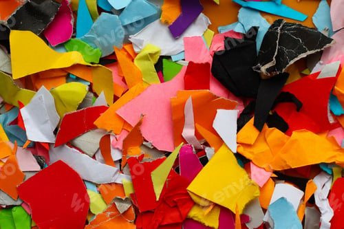 Preview: Torn Small Pieces Of Multi-Colored Paper, Bright Colorful Background