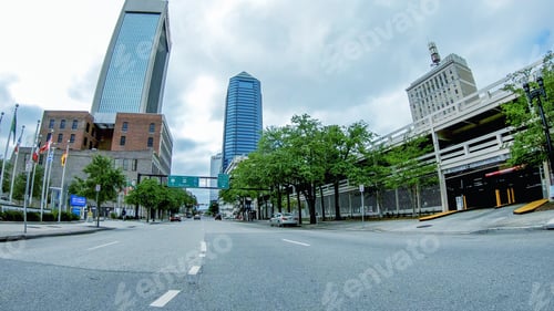 Preview: Jacksonville, Fl - April 8, 2018: City Streets On A Spring Day. The City Is A Major Attraction In