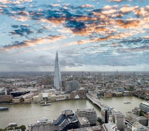 Preview: London Skyline Along River Thames, Aerial View.