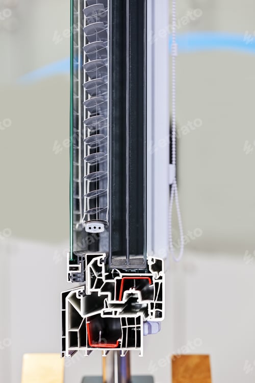 Preview: Cross Section Of Triple Glazing Pvc Profile For Window; Note Shallow Depth Of Field