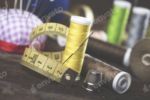 Preview: Sewing Instruments, Threads, Needles, Bobbins And Materials. Studio Photo