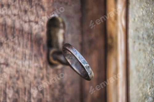 Preview: Selective Focus, Old Keyhole And Key On A Wooden Antique Door, Vintage Color Tone Process