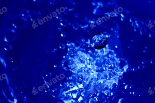 Preview: Abstract Toned Blue Background With Bubbles Of Water, Wallpaper Blank, Substrate For Text Or